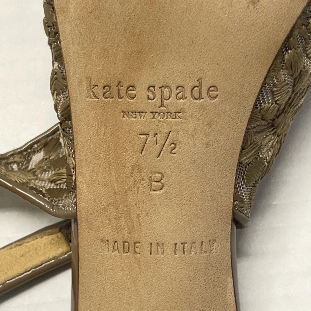 Kate Spade Daisy Mesh Patent Bow Heeled Shoes Open Toe Taupe Sz 7.5